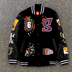 Veste universitaire personnalisée avec logo, manches en cuir, broderie, couleur noire, veste de baseball pour hommes - Product Image 1