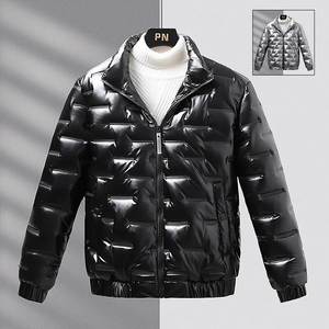 Abrigo acolchado de algodón a la moda con cuello levantado grueso de invierno para hombre, chaqueta acolchada, abrigo de algodón de cuero Pu Street Trend- - Product Image 2