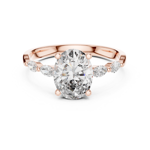 Bague de fiançailles en diamant de laboratoire de taille ovale certifié IGI avec pierres latérales marquise pour femme - Product Image 1