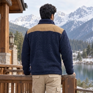 Classic Style Ideal For Cold Weather Travel <b>Walking</b> <b>Men</b> Sherpa <b>Fleece</b> Jacket Warm Sherpa Material Soft Comfortable Construction - Product Image 2