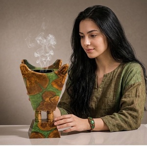 Quemador de Incienso de Resina de Madera de Acacia y Sándalo Premium FAIZA CRAFT, Mabkhara Árabe Hecha a Mano, Aromática, Ecológica, Decoración de Lujo para el Hogar - Product Image 3