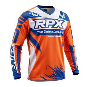 Camiseta de Motocross RPX Personalizada de Manga Larga con Estampado por Sublimación, Camiseta de Carreras Todoterreno Naranja y Azul para Hombre - Product Image 4