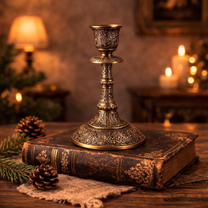 Durable <b>Black</b> Brass Handmade Embossed Natural <b>Candlestick</b> Holder for Home Office Hotel Restaurant Christmas & Easter Decoration - Product Image 2