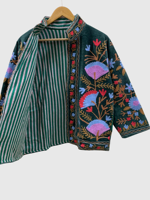 Veste en velours brodée à la main avec des motifs floraux, col mandarin, manches longues, taille plus, manteau d'automne pour femmes, style Prairie Chic