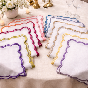 Luxury Pure Linen 45x45cm Scallop <b>Edge</b> Embroidered Napkin Handmade Dinner Table Napkin Wedding Hotel Airplane Table Home - Product Image 1