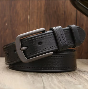 Ceinture en cuir véritable, cuir de vache, couleur unie, boucle à ardillon rectangulaire en cuivre, style décontracté, durable, moulage monobloc - Product Image 4
