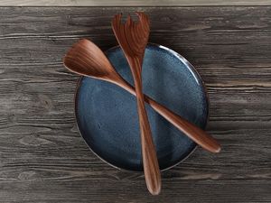 Cuchara y Tenedor de Madera Hechos a Mano para Ensaladas, Juego de Cubiertos de Lujo, Cubertería Real para Cocina y Comedor, Regalo de Boda - Product Image 3