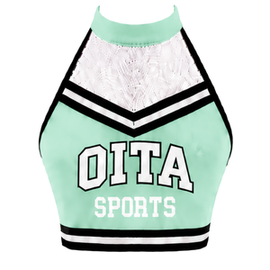Haut court de cheerleading sans manches rouge, blanc et noir pour femmes et filles – Tenue de performance athlétique pour l'entraînement en équipe – Vêtements de sport - Product Image 1
