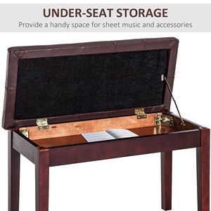 Elegante Panca per Pianoforte a Due Posti in Marrone, Seduta Confortevole in Legno di Betulla e Ecopelle, Accessorio Musicale - Product Image 6