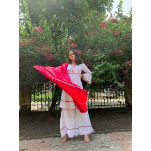 Ensemble de costume en mousseline de soie blanc rose brillant - Taille XS - Product Image 2