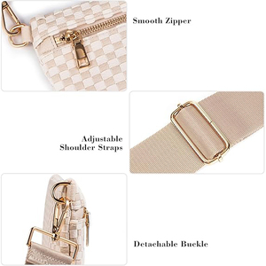 Sac bandoulière minimaliste en cuir synthétique microfibre, motif losanges, bandoulière arquée détachable, unisexe - Product Image 3