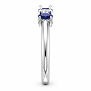 Anillo de Aniversario Clásico de Cinco Piedras Ovaladas Alternadas en Oro Amarillo de 14K con Gema Azul y Diamante Cultivado en Laboratorio Certificado por IGI OEM - Product Image 2