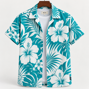 Chemise Hawaïenne Homme RITS à Manches Courtes Imprimé Floral pour Vacances d'Été Col Rabattu Tissu Respirant Vente en Gros - Product Image 1