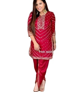 Bandhej Imprimé Léger Lourd Séquence Gota Travail Festif Porter Soie Kurti Avec Dhoti Pour Femmes Et Filles, Cadeau Pour Elle - Product Image 1