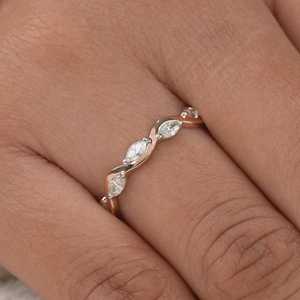 Minimalist Moissanite Marquise Cut Wave Stacking Band <b>Ring</b> For Women's <b>925</b> <b>Silver</b> With Rhodium Plated Birthdays Gift For Partner - Product Image 2