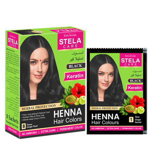 Stela Care Henné Noir 10g |   Coloration capillaire à base de plantes de qualité supérieure |   Couverture longue durée des cheveux noirs et gris |   Exportateur indien - Product Image 1