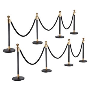 Juego de Postes de Acero Inoxidable Resistentes - 8 Piezas, Barrera de Control de Multitudes con 6 Cuerdas de Terciopelo Negro para Restaurante y Hotel - Product Image 1