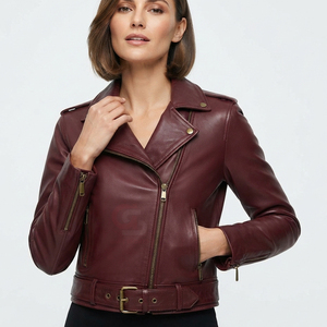 Chaqueta de invierno de cuero genuino para mujer, personalizable al por mayor, estilo urbano, diseño sólido, tejida, de alta calidad, estilo racing. - Product Image 1