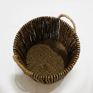 Panier de rangement circulaire rustique en jonc de mer tressé avec poignées - Organisateur de linge multifonction écologique - Product Image 5