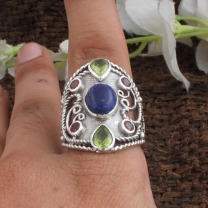 Anillo de Lapislázuli Natural al por Mayor, Anillo de Plata de Ley 925 con Gema Azul Real Vintage para Mujer, Precio de Fábrica de Joyería Fina - Product Image 1