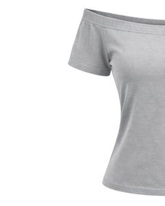 T-shirt femme gris chiné à épaules dénudées, manches courtes, coupe ajustée, décontracté, été, en coton doux, personnalisable, fabricant OEM - Product Image 3
