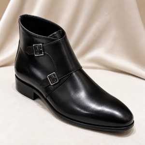 Bottes Chelsea classiques de luxe en cuir véritable pour hommes, bottes habillées à enfiler, noires, à bout rond, chaussures de ville formelles - Product Image 2