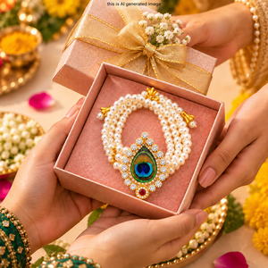 Pulsera de Perlas Morpankh para Mujer |   Joyería Festiva Tradicional para Recuerdos de Boda Haldi, Mehendi y Sangeet - Product Image 5