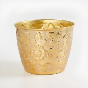 กระถางต้นไม้ทรงกลมโลหะทองเหลืองโบราณ ชุด 2 ใบ สีเงินแบบเรียบง่าย สำหรับตกแต่งโต๊ะในร่ม ห้องนั่งเล่น - Product Image 4
