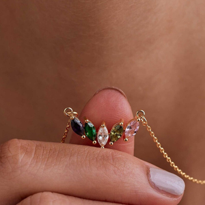 Gold Plated Marquise Cut Crystal Pendant Necklace Minimalist <b>Snake</b> <b>Chain</b> Unisex Everyday Wear - Product Image 2