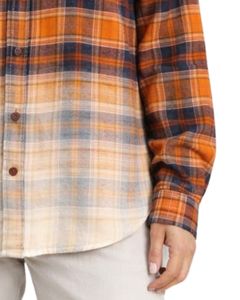 เสื้อเชิ้ตผ้าสักหลาดลายสก็อตสีส้มไล่เฉดแบบสั่งทำสำหรับผู้หญิง แขนยาว ติดกระดุม ลำลอง ผ้าคอตตอนผสม เหมาะสำหรับฤดูใบไม้ร่วงและฤดูหนาว - Product Image 6