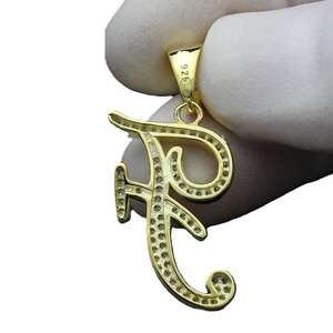 Colgante con la letra F estilo Hip Hop, con diamantes de moissanita, plata de ley 925, joyería con incrustaciones de diamantes, sin cadena, al por mayor. - Product Image 6