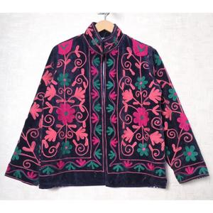 Chaqueta de Terciopelo Bordada a Mano con Estampado Floral, Cuello Mao, Manga Larga, Abrigo de Otoño para Mujer - Product Image 4
