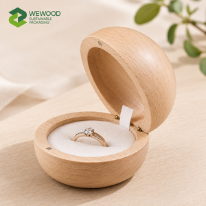 Premium Beech Wood Round Jewelry <b>Ring</b> <b>Storage</b> Box with Hinged Lid – Wooden <b>Ring</b> & Small Jewelry Organizer - Product Image 2
