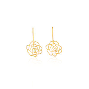 Boucles d'oreilles pendantes en laiton antique pour femmes, boucles d'oreilles minimalistes à motif floral, boucles d'oreilles en laiton plaqué or de haute qualité, commande en gros - Product Image 1