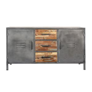 Handcrafted Industrial Sideboard <b>Cabinet</b> Reclaimed Wood 3 Drawers 2 Metal Locker <b>Doors</b> Rustic Lofty Style Strong Living Room - Product Image 3
