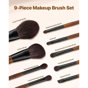 Set di 9 Pennelli per Trucco in Pelo di Capra per Fondotinta, Sfumatura e Ombretto, Morbidi, Naturali, Vegani, Sintetici - Product Image 2