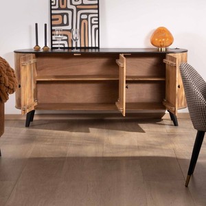 Vandana Autumn Origin 3-door <b>sideboard</b> in solid acacia wood, black top and legs Boogie - Product Image 3