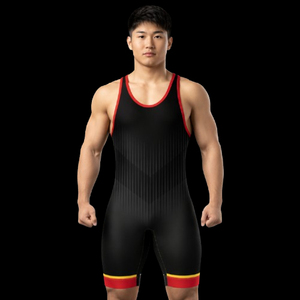 <b>Men</b> s Black <b>Wrestling</b> <b>Singlet</b> with Red Trim Fitted Spandex Nylon Stretch <b>Wrestling</b> Sports Apparel - Product Image 1