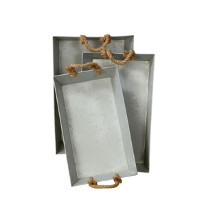 Rectangle <b>Large</b> Galvanized Metal Serving <b>Tray</b> With Rope Handles Farmhouse Decorative Storage Nesting <b>Trays</b> For Home & Hotel Use - Product Image 1