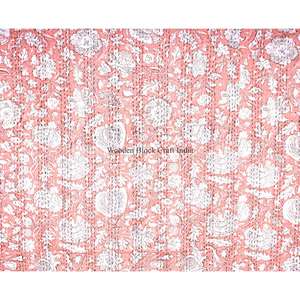 Colcha Kantha india hecha a mano, estampada, reversible, vintage, ecológica, para todas las estaciones, tamaño doble, 100% algodón orgánico. - Product Image 2