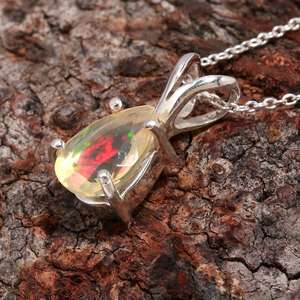 Pendentif en opale d'Éthiopie naturelle en forme de poire, chaîne en argent sterling 925, bijoux faits à la main avec pierres précieuses arc-en-ciel, cadeau pour femmes et enfants, certifié IGI - Product Image 6