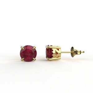 Boucles d'oreilles classiques en or jaune avec rubis, taille ronde, bijoux pour femmes à porter au quotidien - Product Image 3