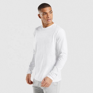 T-shirt d'été tendance 2027 pour homme à manches longues, 100 % coton, col rond, coupe classique, blanc uni, en jersey tricoté, idéal pour le fitness et l'entraînement - Product Image 3
