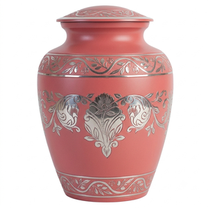 Urne funéraire pour adultes en alliage d'aluminium couleur rose corail avec gravure personnalisable, urne funéraire en métal argenté pour cendres - Product Image 1