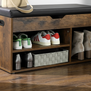 Banco para Zapatos con Gabinete de Almacenamiento, Banco de Entrada de Madera con 3 Compartimentos y Asiento Tapizado para Sala de Estar y Dormitorio - Product Image 4