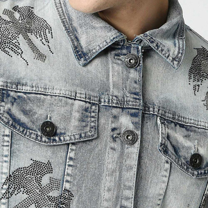 OEM <b>Custom</b> Eco-Friendly Reversible Men's Light Blue <b>Denim</b> <b>Jacket</b> With Print Pattern Casual Spring Wear Street Style Men's <b>Jacket</b> - Product Image 6