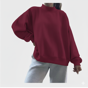 Custom Logo Front Casual Solid Oversized Heavyweight Winter Mock Neck Women's Sweatshirt OEM Service - Product Image 3