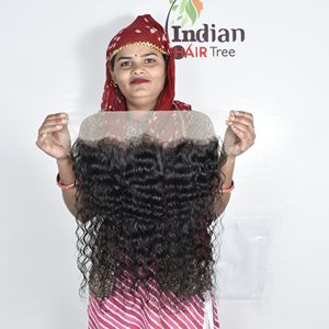 Extensions de cheveux humains indiens vierges, non traités chimiquement, 13*4*, frontale HD, bouclés, qualité machine, double épaisseur, ondulations profondes, fournisseur fabricant - Product Image 3
