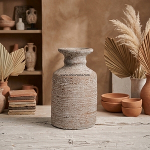 Urne en terre cuite rustique du Népal, ciselée, faite à la main, pot en argile décoratif, vase en céramique pour table, vente en gros - Product Image 5
