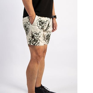 Shorts de basketball beiges personnalisés pour hommes avec logo frontal pour impression flamme, en tissu mesh sublimé respirant et taille élastique - Product Image 6